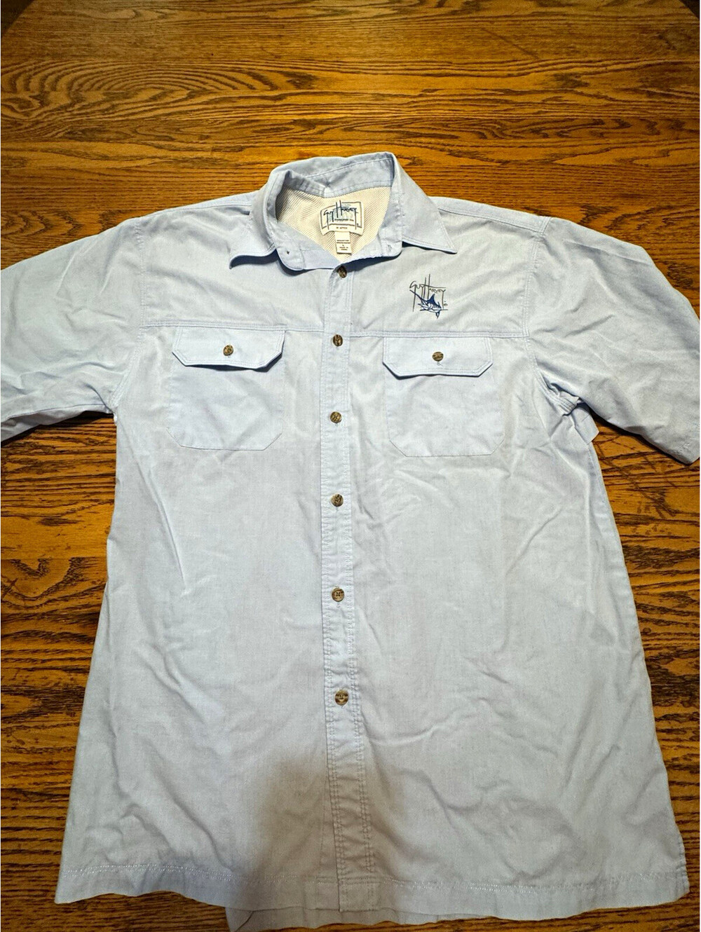 Guy Harvey by AFTCO Mens L Blue Short Sleeve Button-Up Vented Fishing Shirt